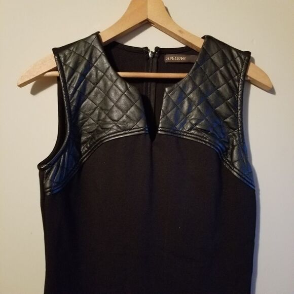 supertrash | LBD with Quilted Faux Leather Trim Mini Sheath Dress - Picture 2 of 7